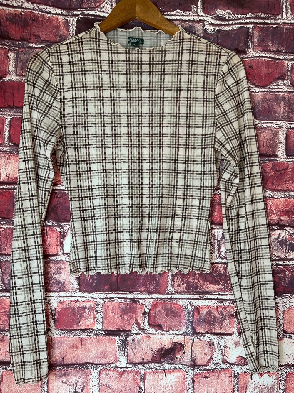 Wild Fable Sheer Mesh Plaid Mock Neck Top